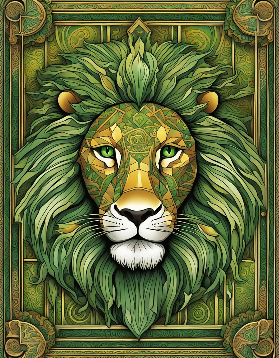 Psychedelic Cubist Lion Tarot Card Art