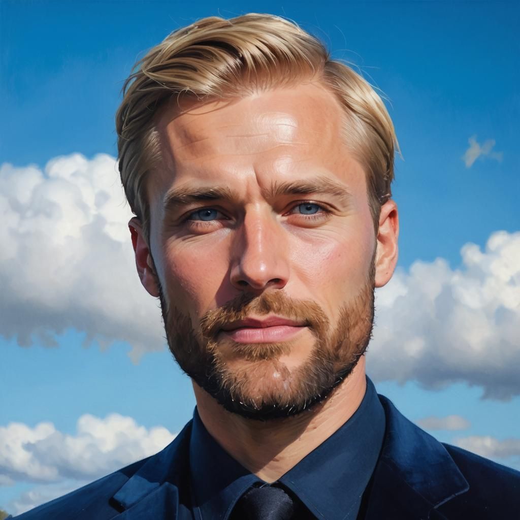 Handsome Blond Gentleman in Velvet Suit as Impasto Painting