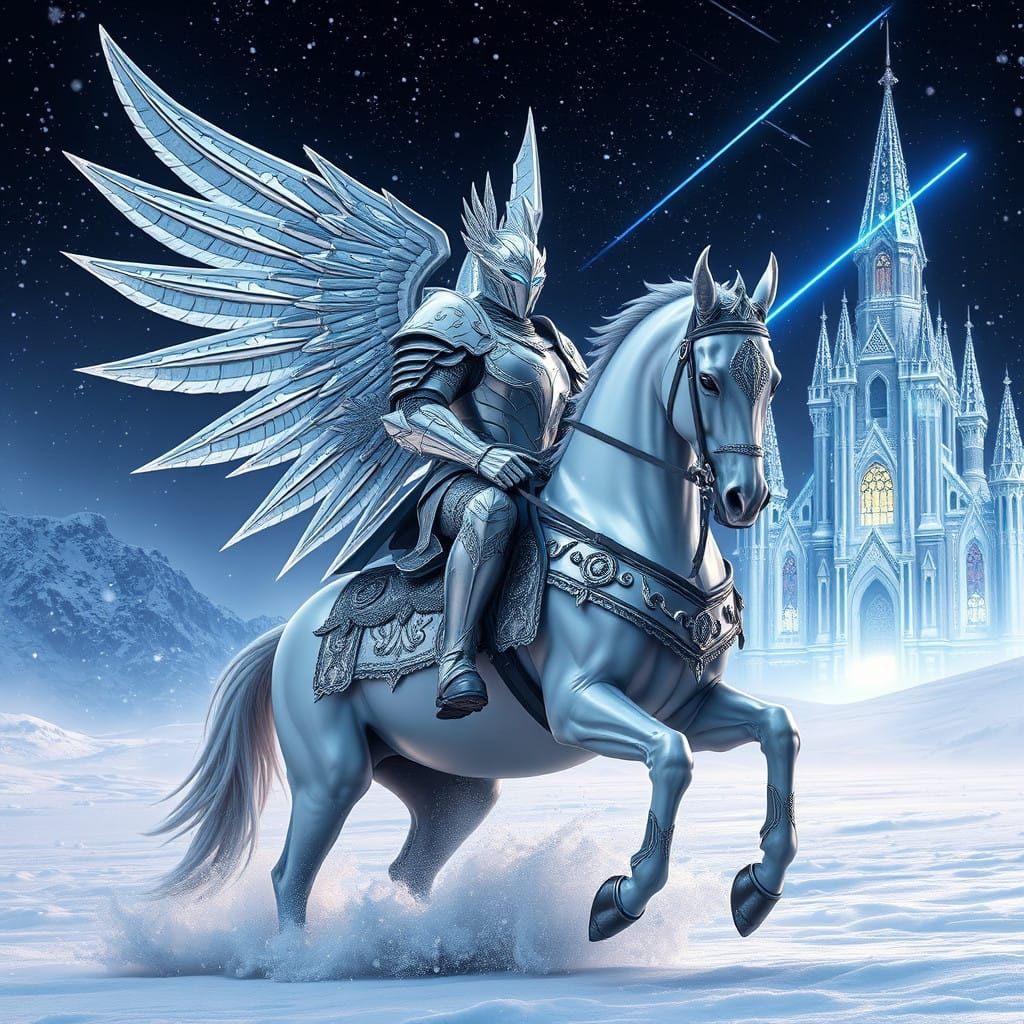 Electric Blue Knight Rides Stormy Winter Night