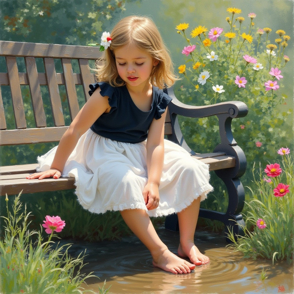 Whimsical Impressionist Garden Scene