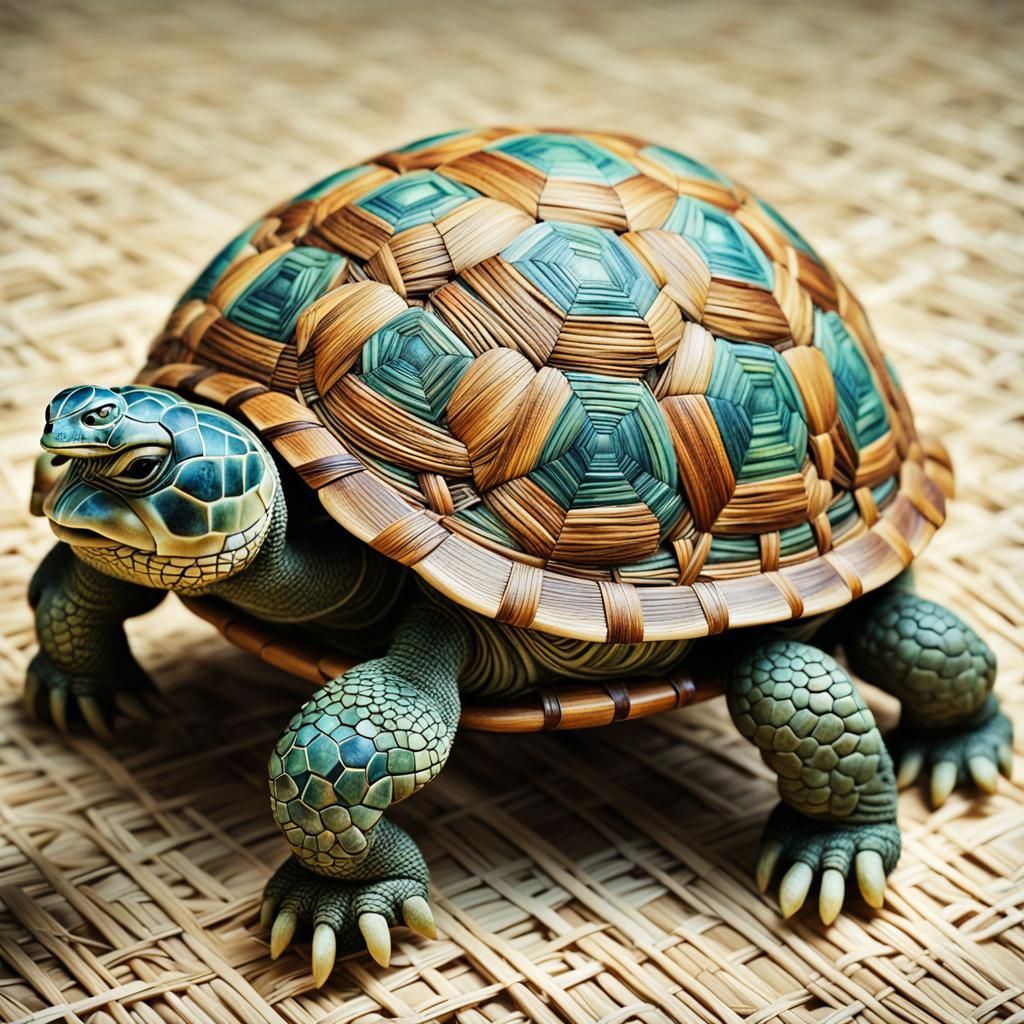 Rattan Shell Turtle in Fantasy Collage Style