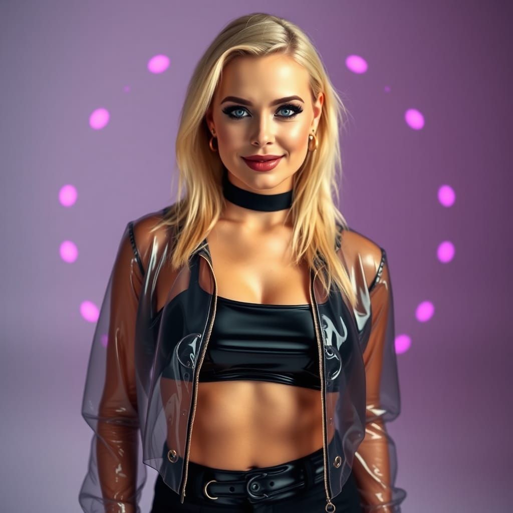 Blonde Woman in Shiny Jacket, Studio Portrait