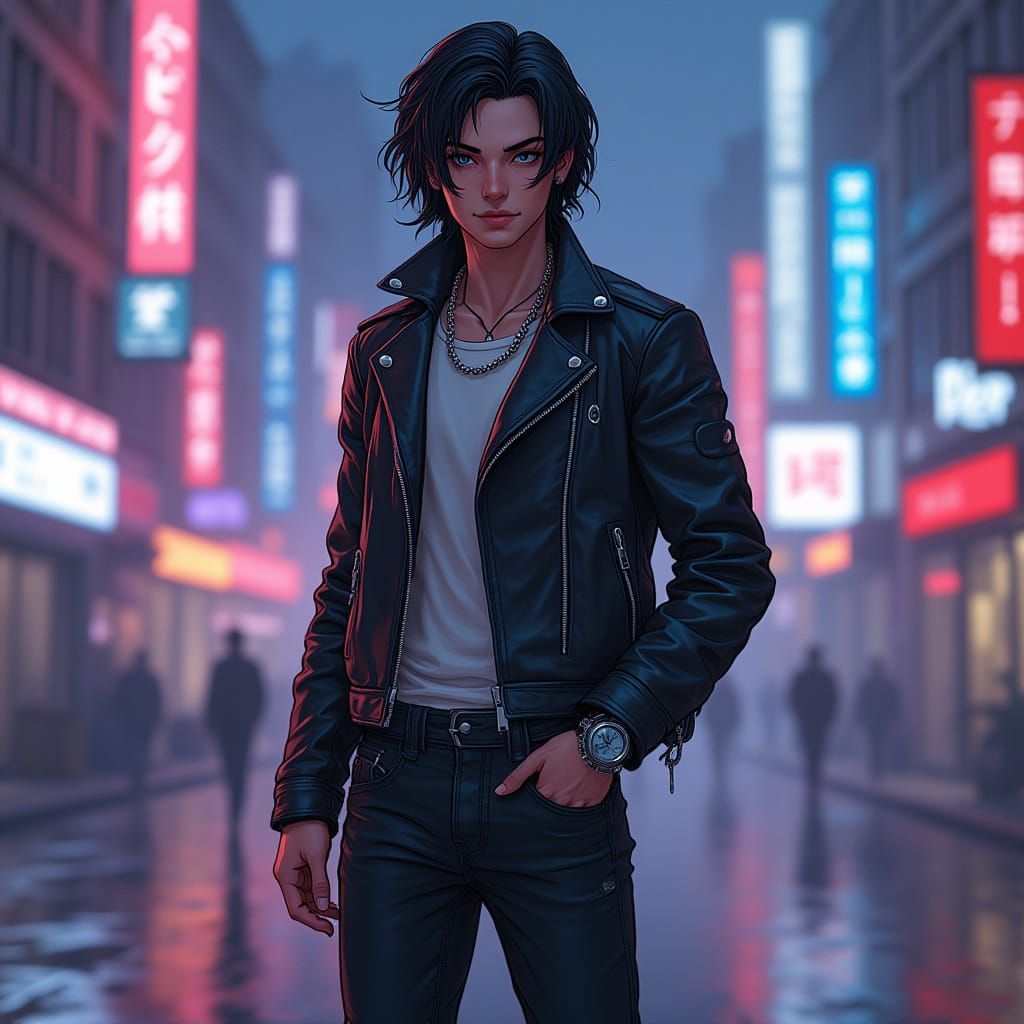 Sleek Futuristic Character Portrait with Neon Accents