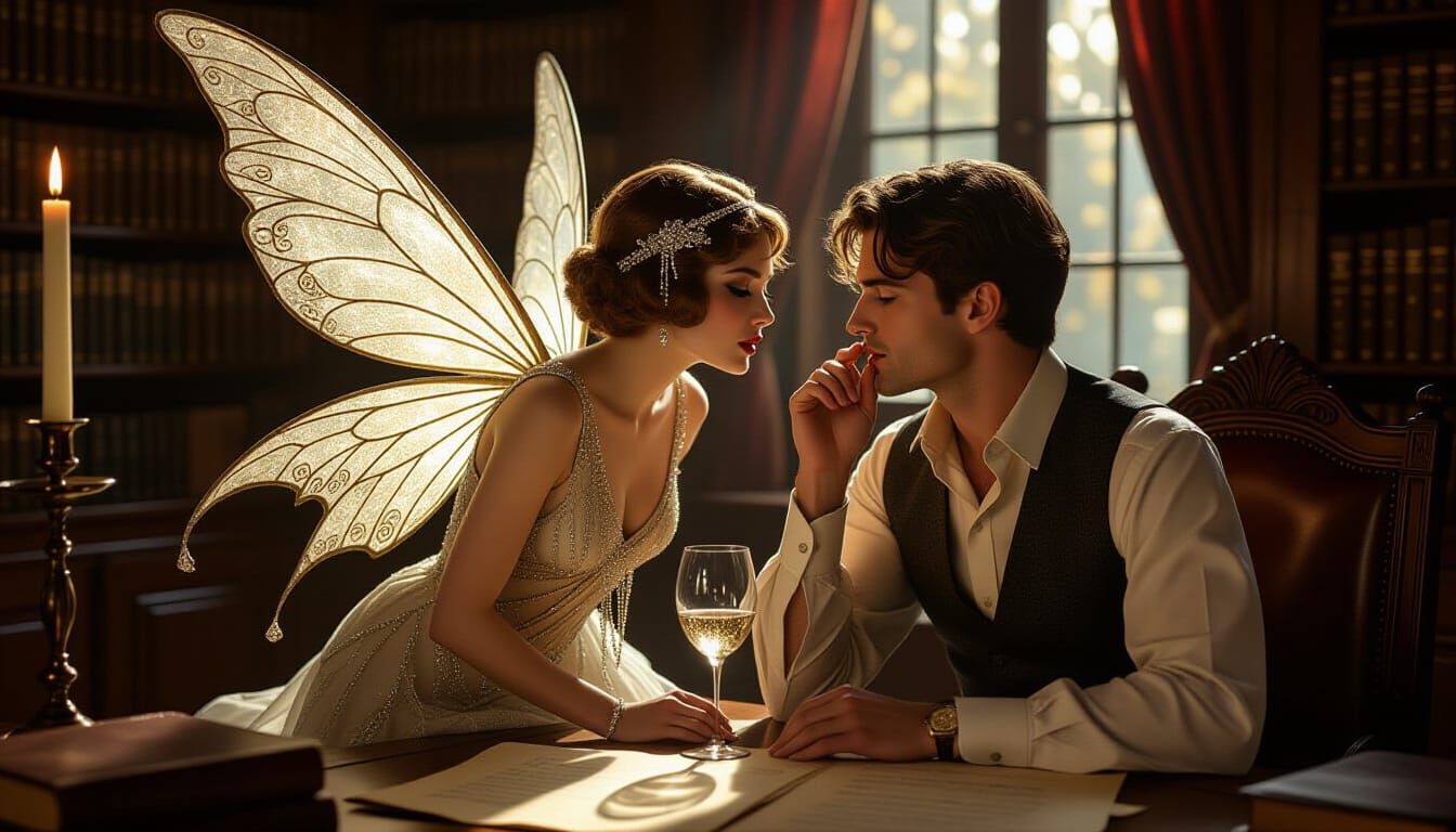 Miniature Fairy Whispering Secrets: Intimate Noir Photo