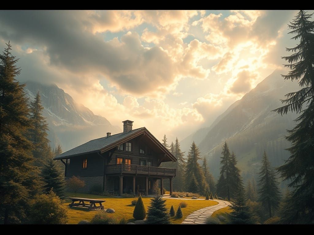 Stunning Alpine Chalet in a Breathtaking Digital Landscape