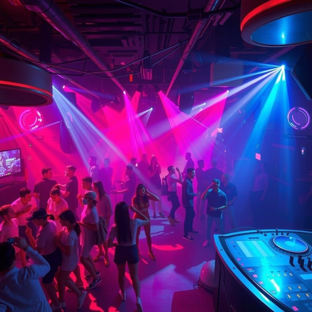Cyberpunk Discoteca Scene with Neon Lights