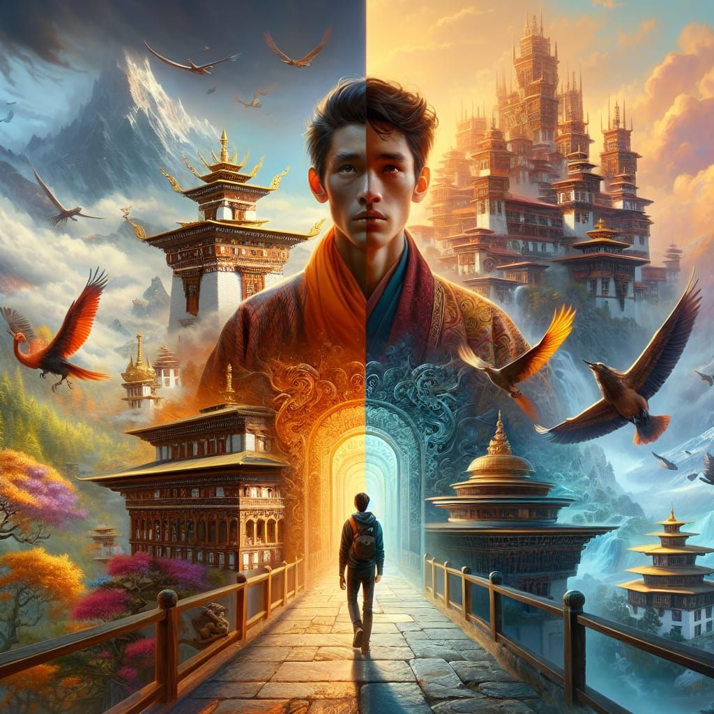 Bhutan and Sydney Split Scene in Matte Painting