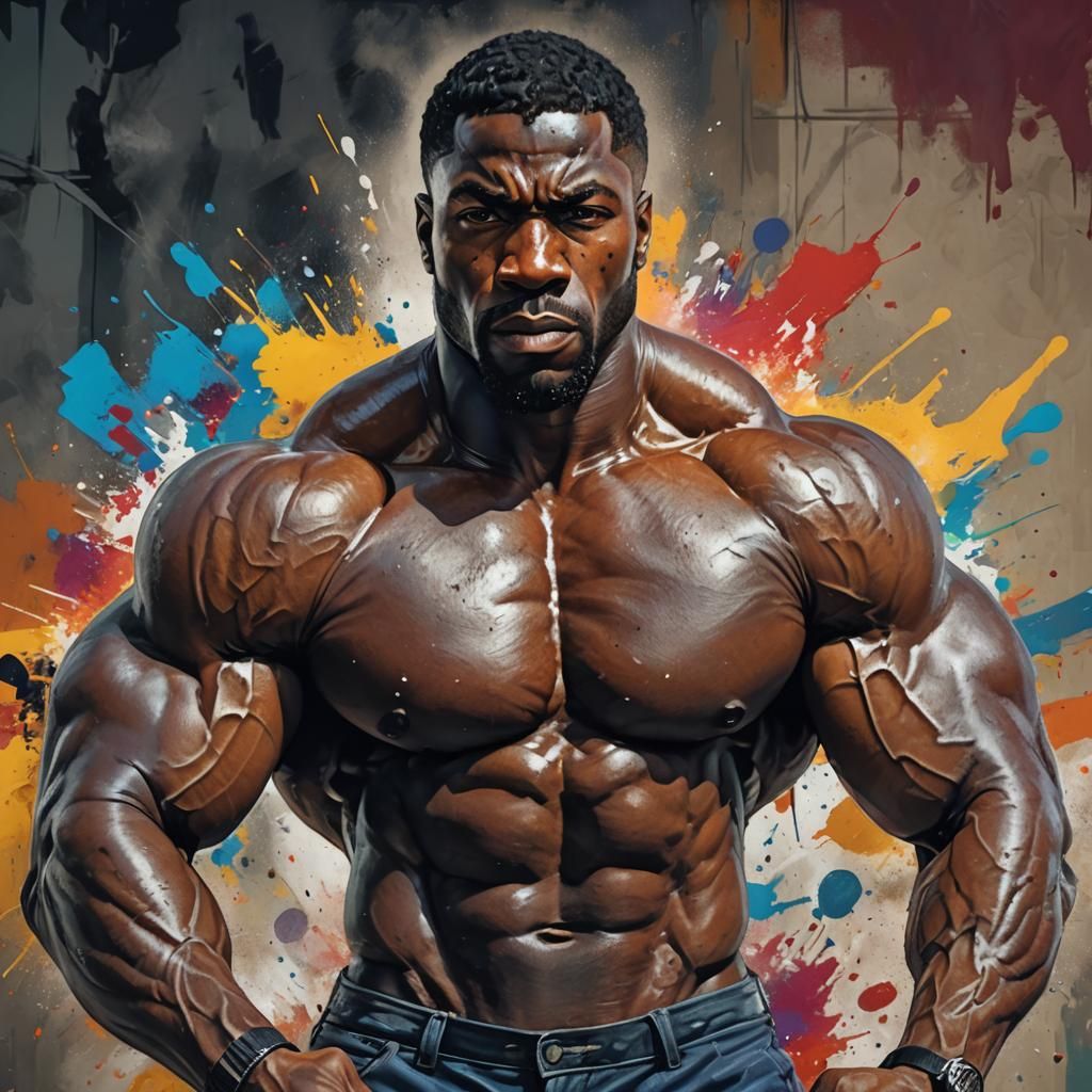 Hyperrealistic Muscular Man at Health Center in Splash Art