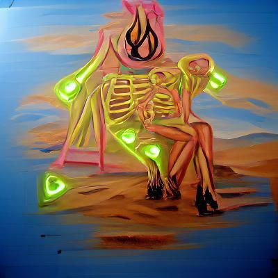 Burning Man Festival in Neon Oil Painting