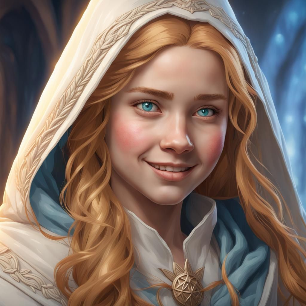 Strawberry Blond Girl in Medieval Cloak, Art Nouveau Style