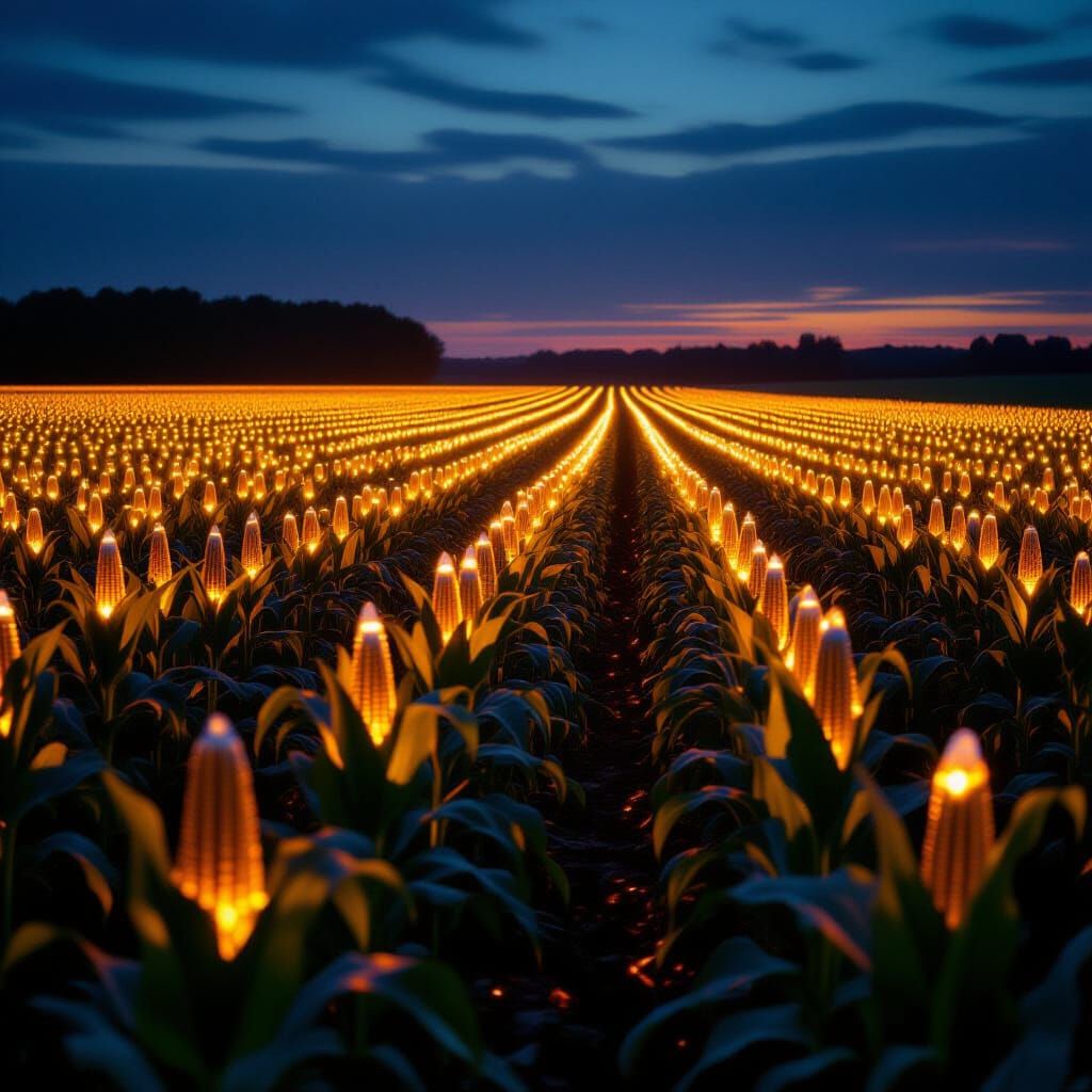 Spooky Corn Harvest Lit by Ethereal Glowing Lights