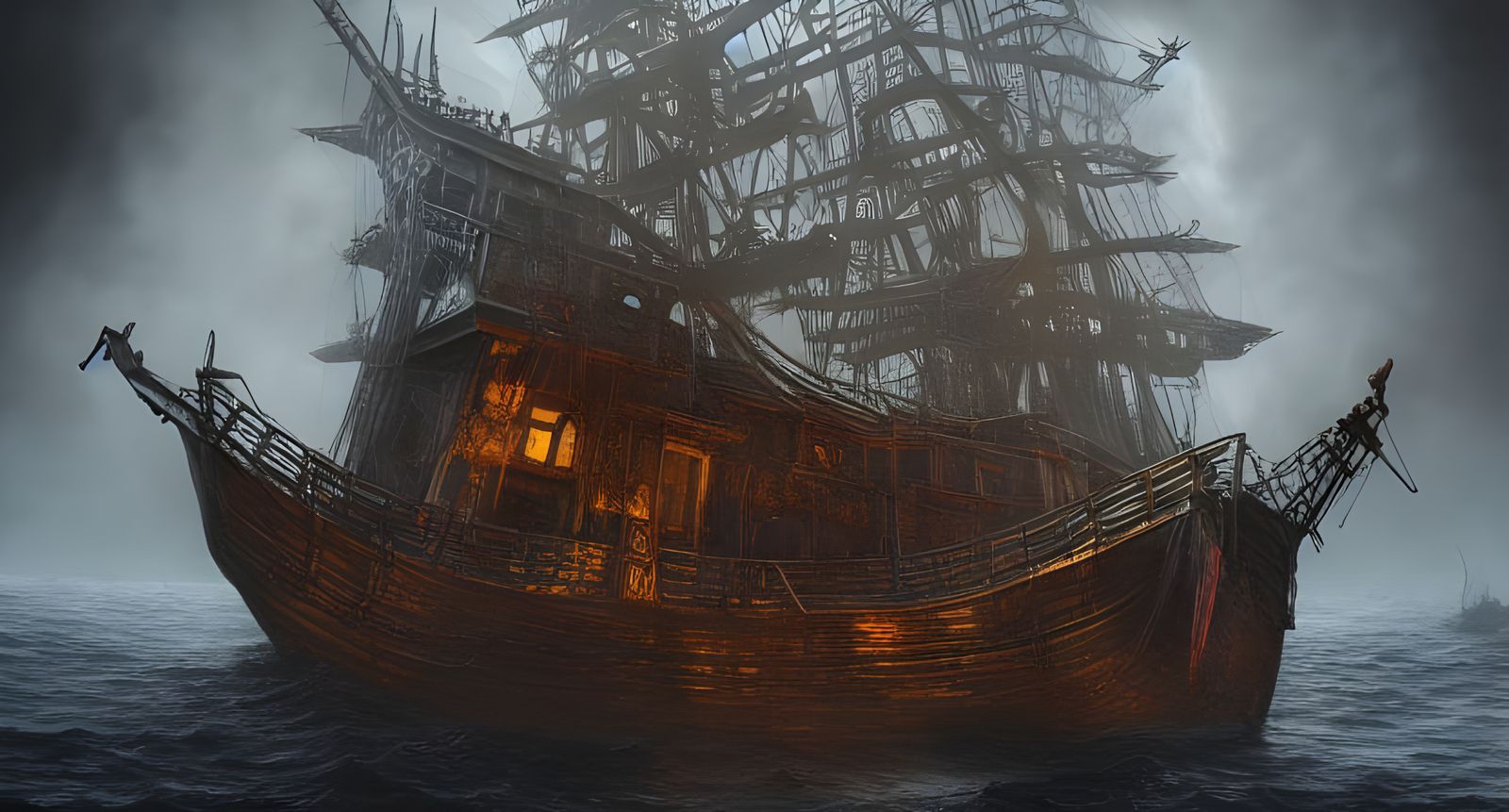 Eerie Ghost Pirate Ship Digital Illustration