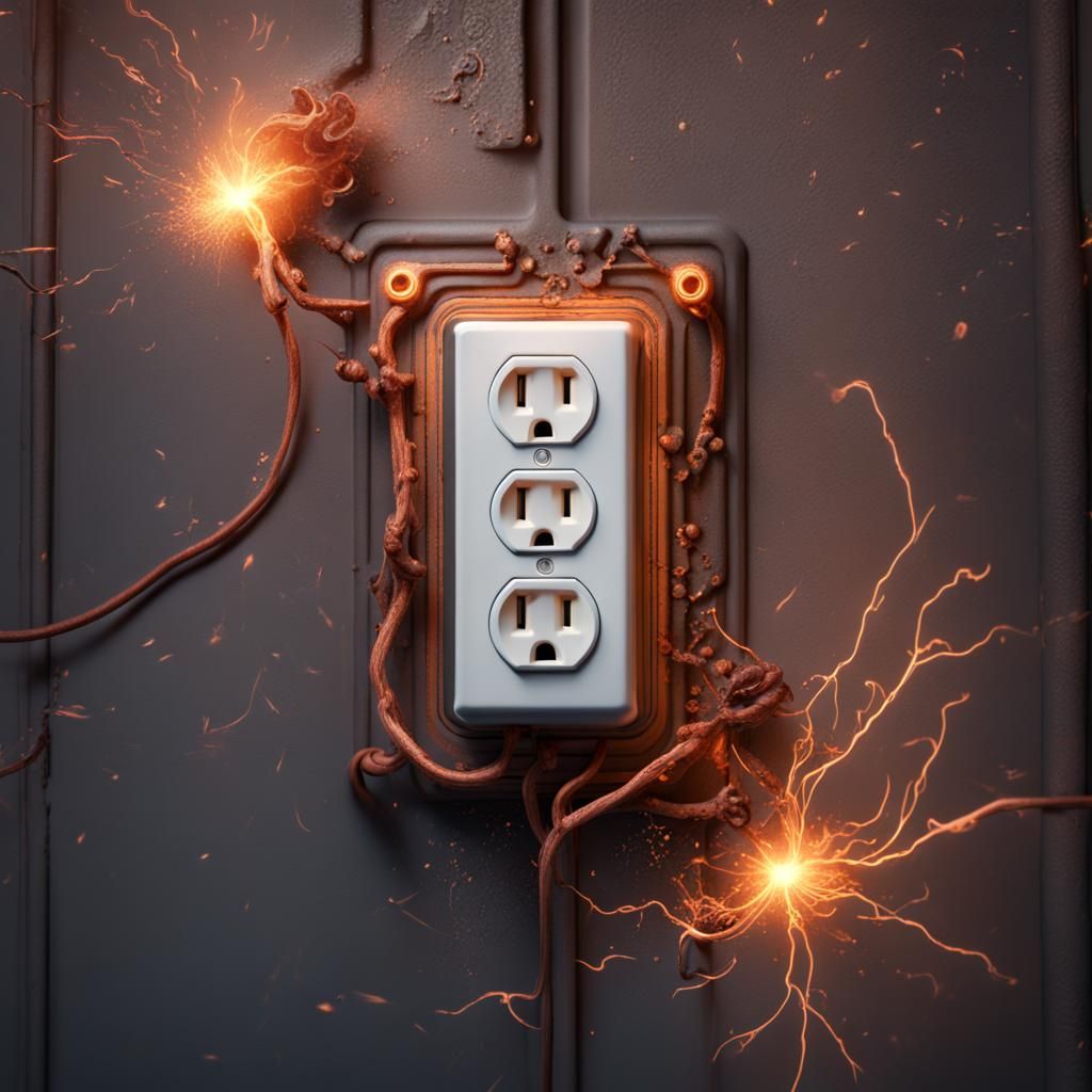 Electrical Outlet Sparks in Detailed Digital Painting