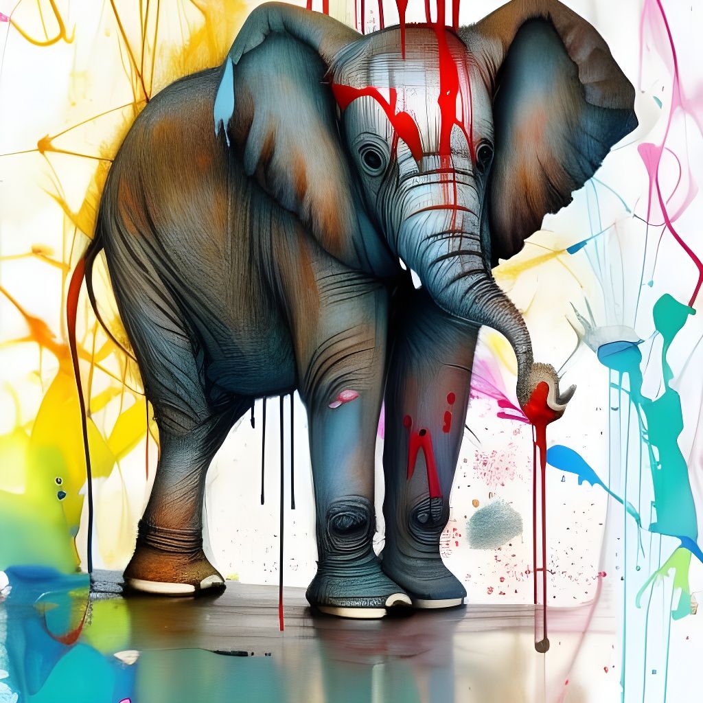 Playful Baby Elephant with Graffiti Art Style