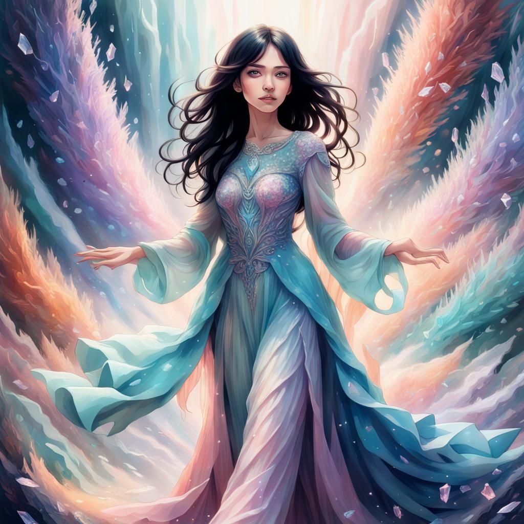 Crystal Dress: Fantastical Girl in Pastel Colors