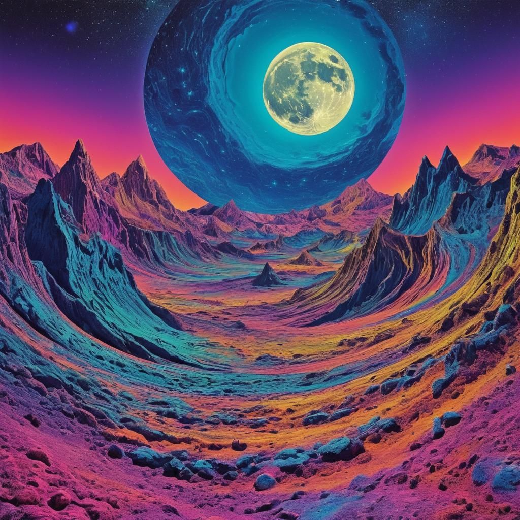 Psychedelic Moonscape with Bowing Mountains