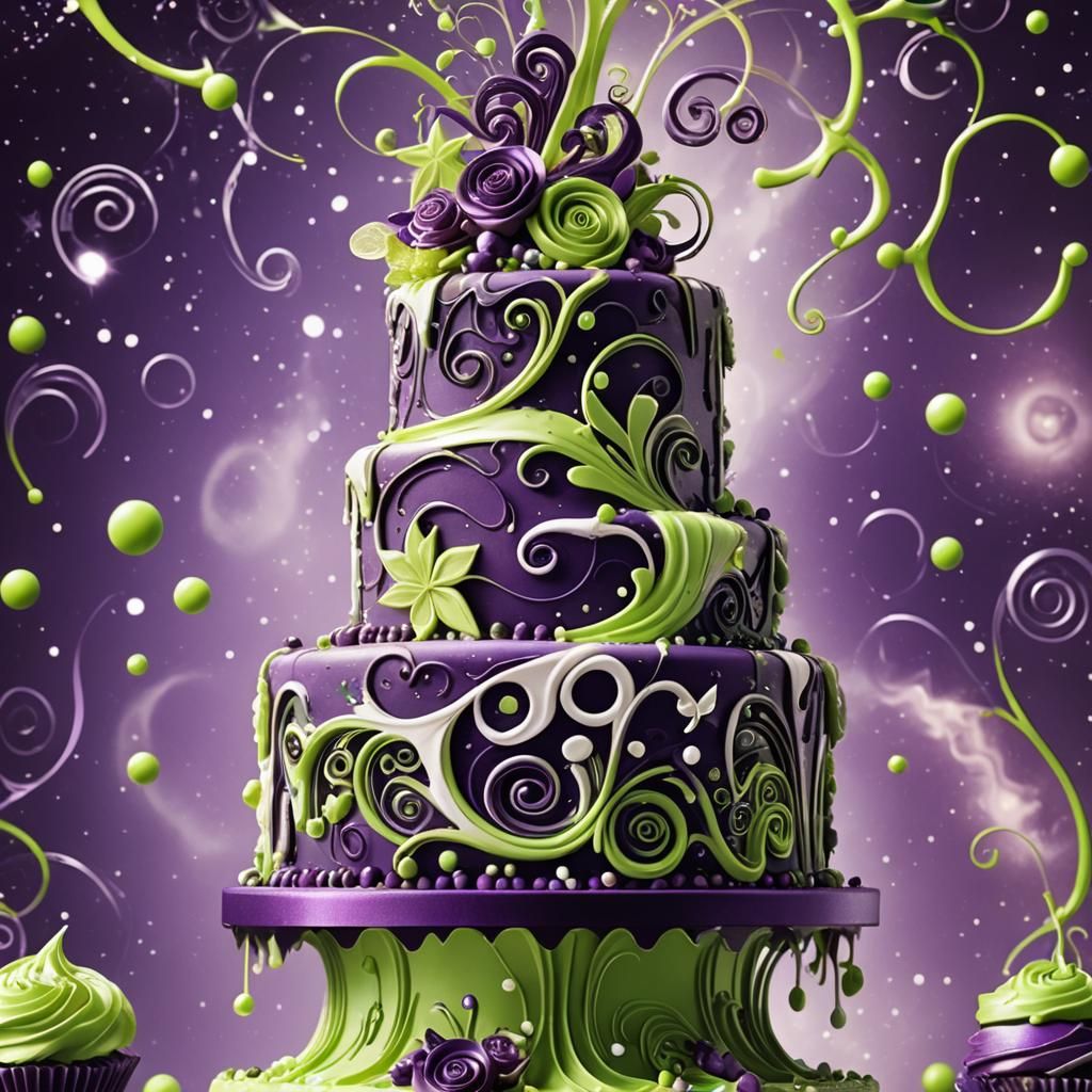 Space-Themed Purple and White Wedding Cake in 3D