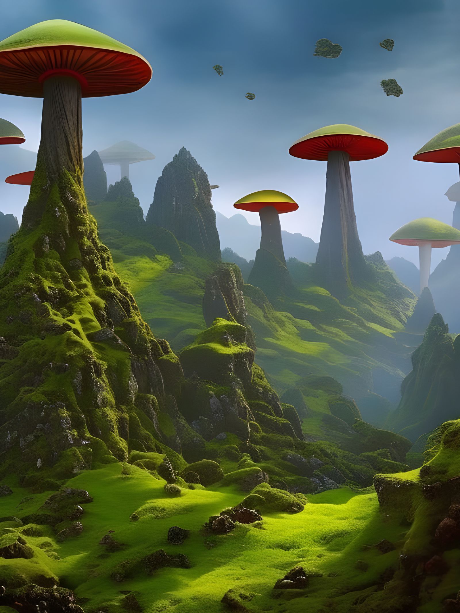 Colorful Fungal Spires in Alien Dark Fantasy Landscape