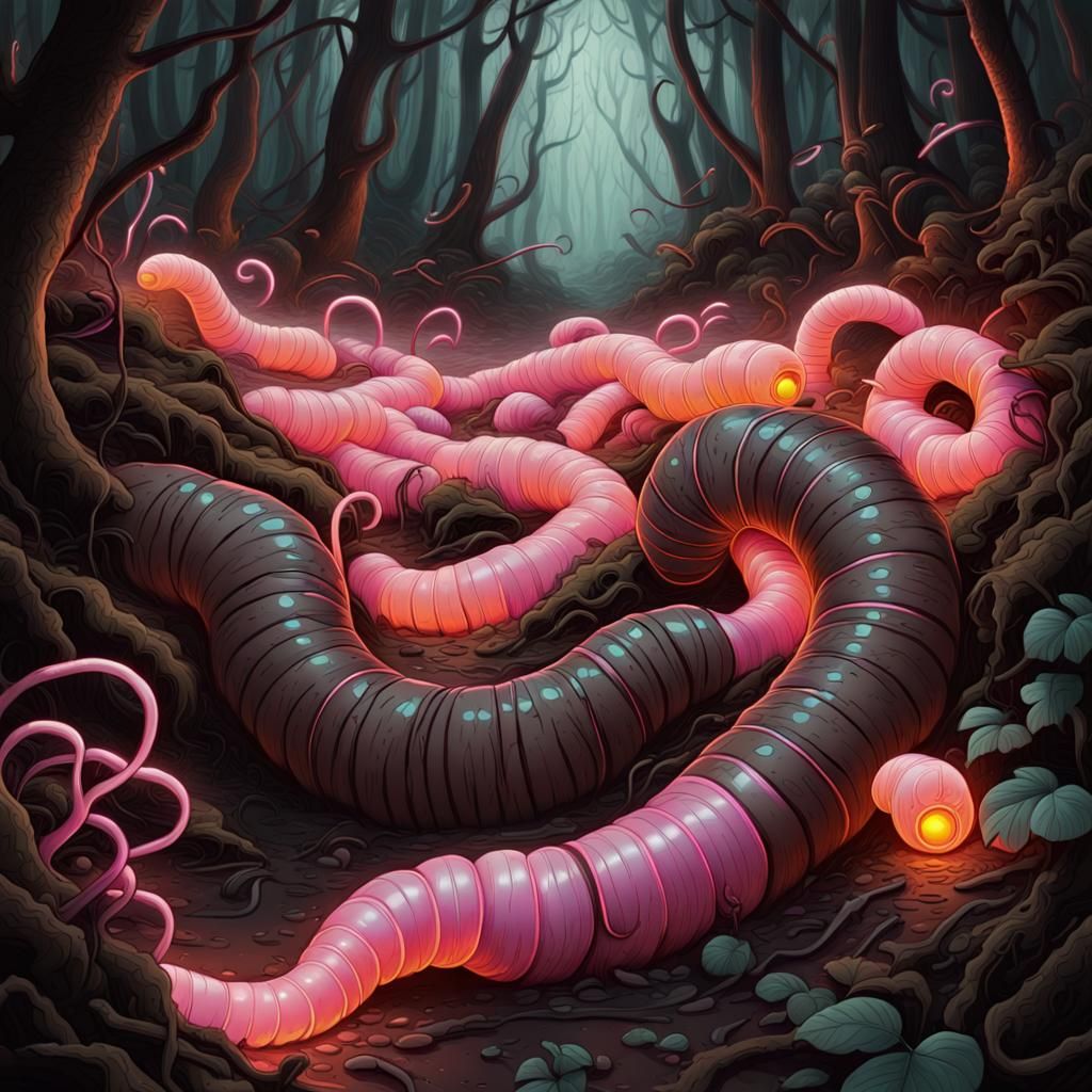 Luminescent Worms in Dark Forest, Graffiti Style