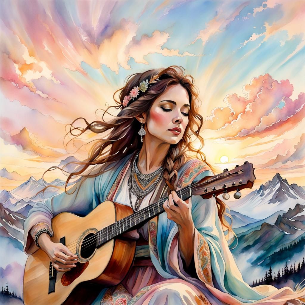 Mountain Music Gathering in Pastel Watercolor