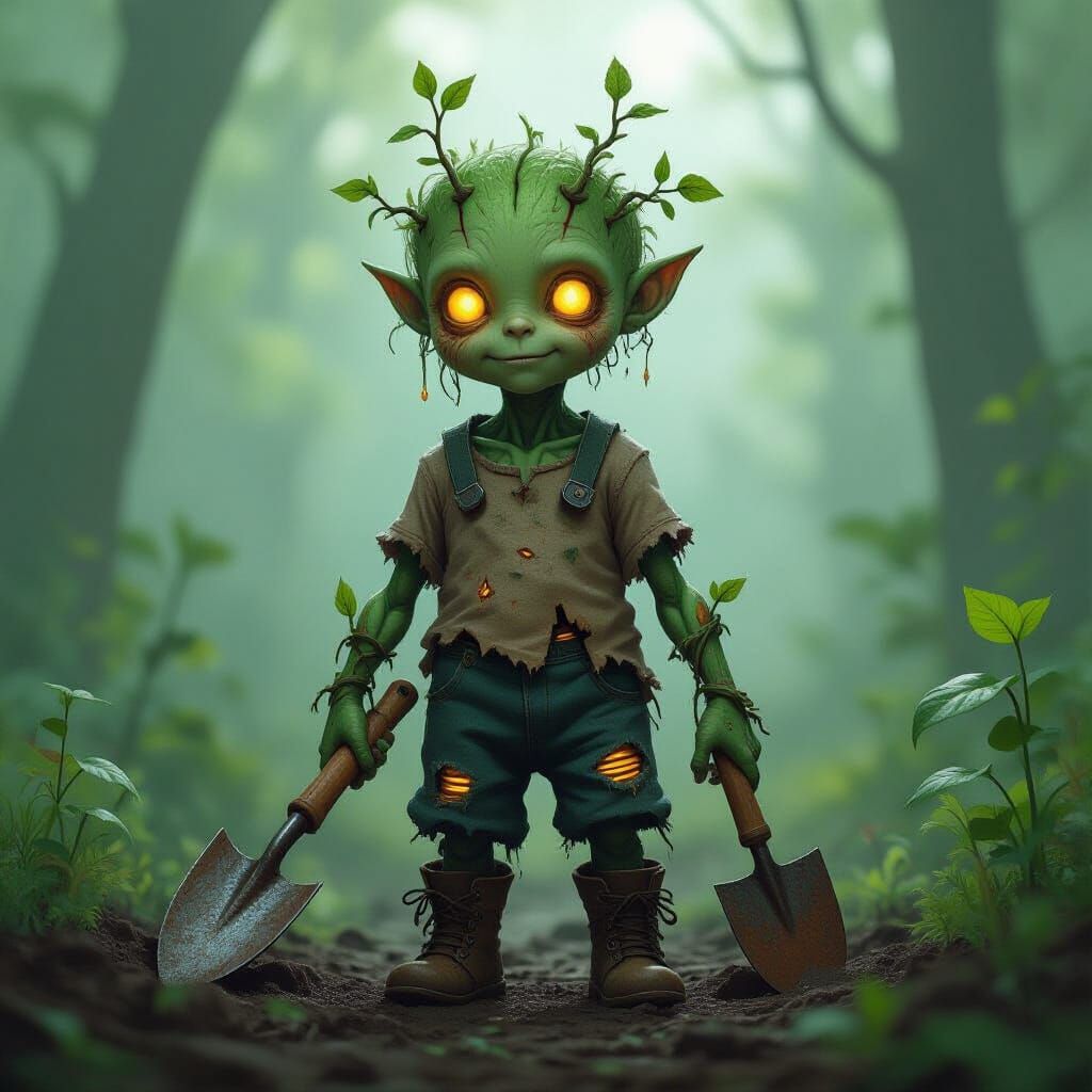 Gaunt Sproutling with Glowing Sap and Vine Tattoos