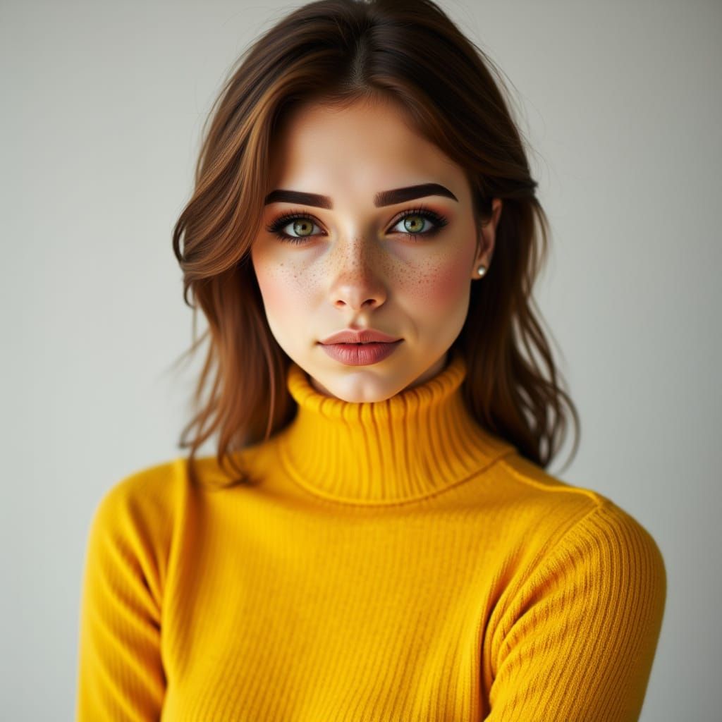 Minimalist Art of Woman in Yellow Turtleneck Sweater