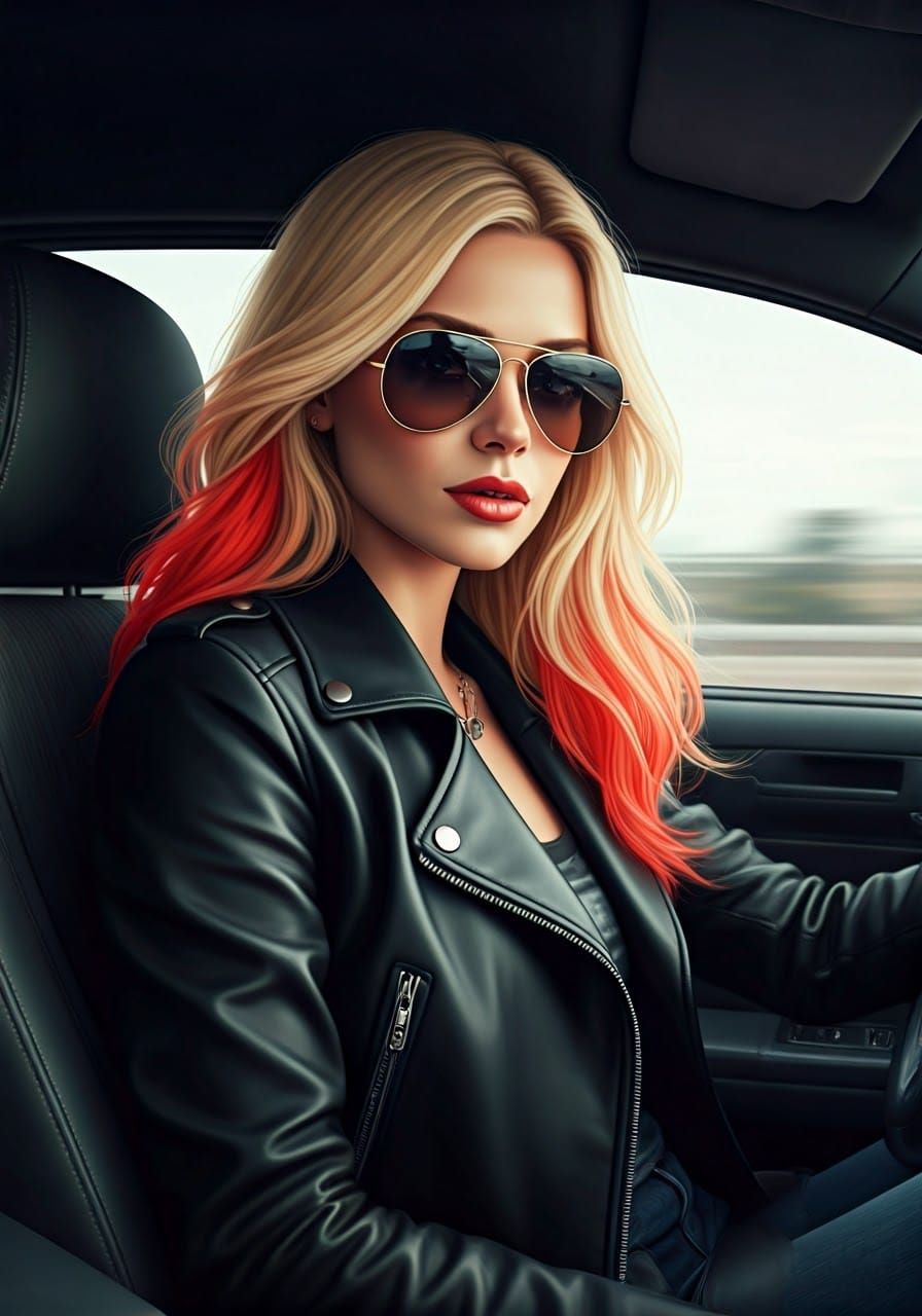 Attractive Blonde Woman in Modern Car, Inspired by Syd Mead ...