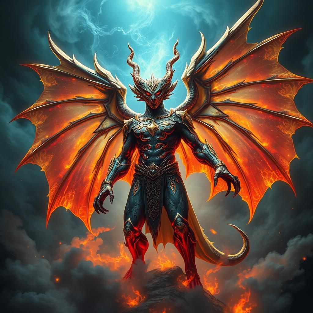 Heroic Dragon-Human Hybrid Radiating Divine Energy