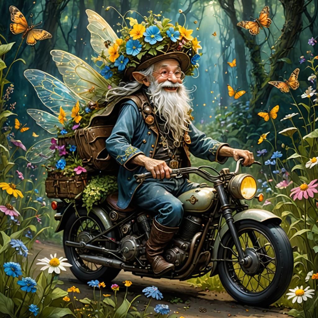 Wacky Fairy Rides a Wildflower Motorcycle