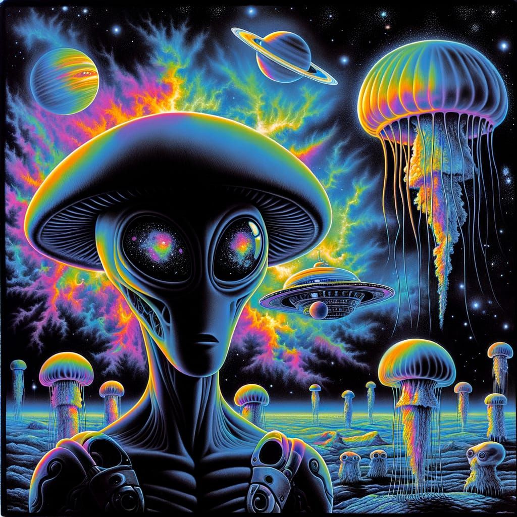 Extraterrestrial Mushroom Alien in Inverted Colors