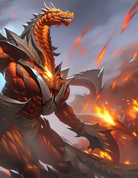 Dragon Bodybuilder at Night Market: Hyperdetailed Concept Ar...