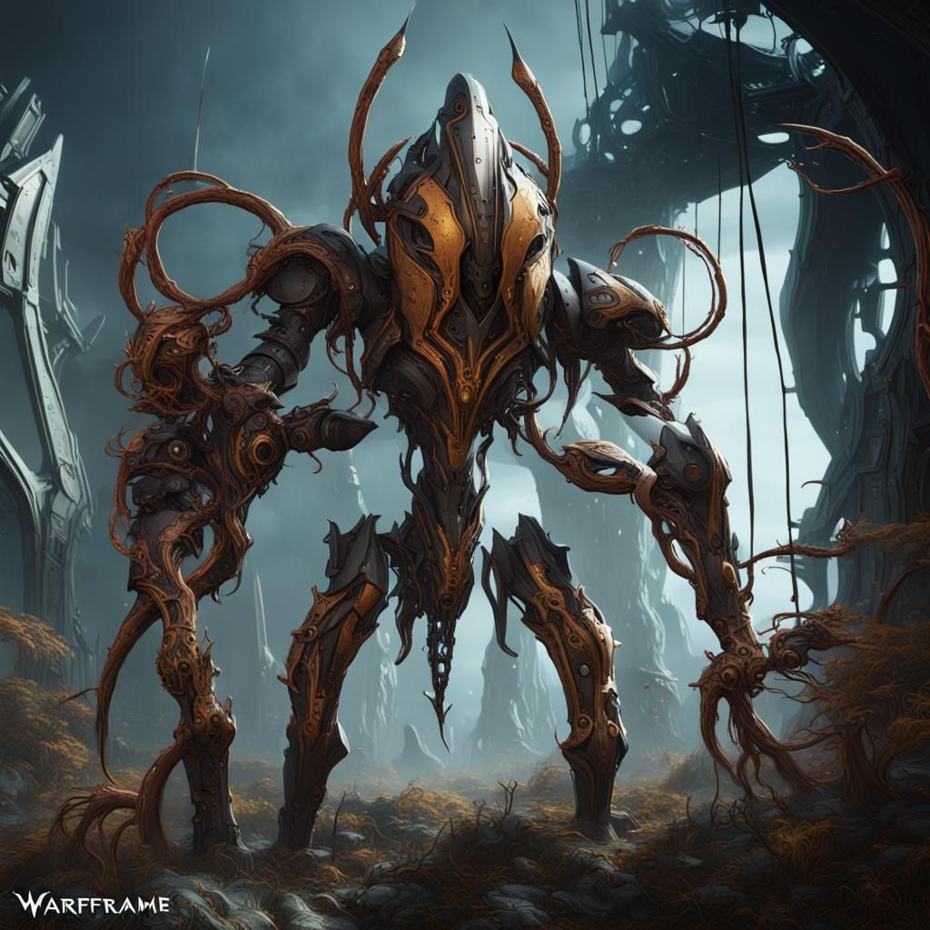 Warframe with Infested Tendrils: Detailed Matte Painting