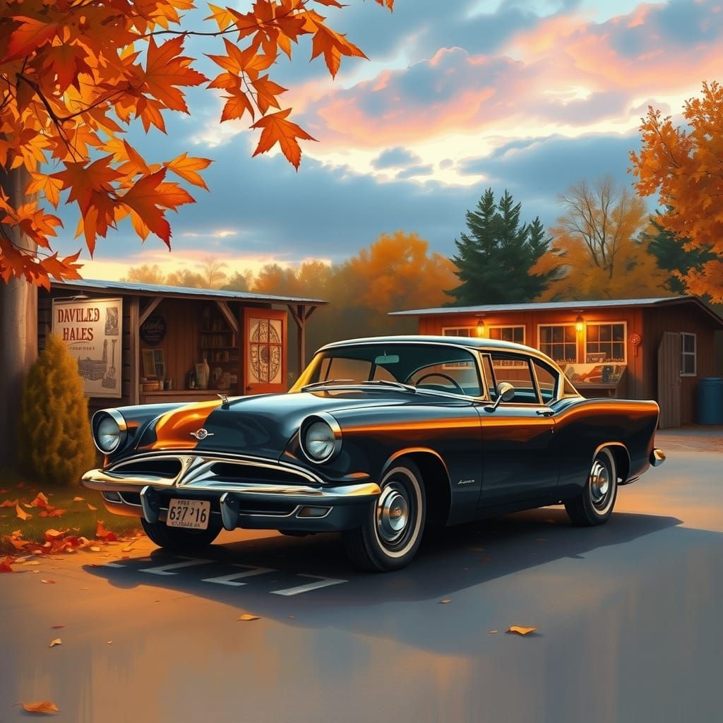 Studebaker Hawk in Autumn Twilight: Ethereal Matte Painting
