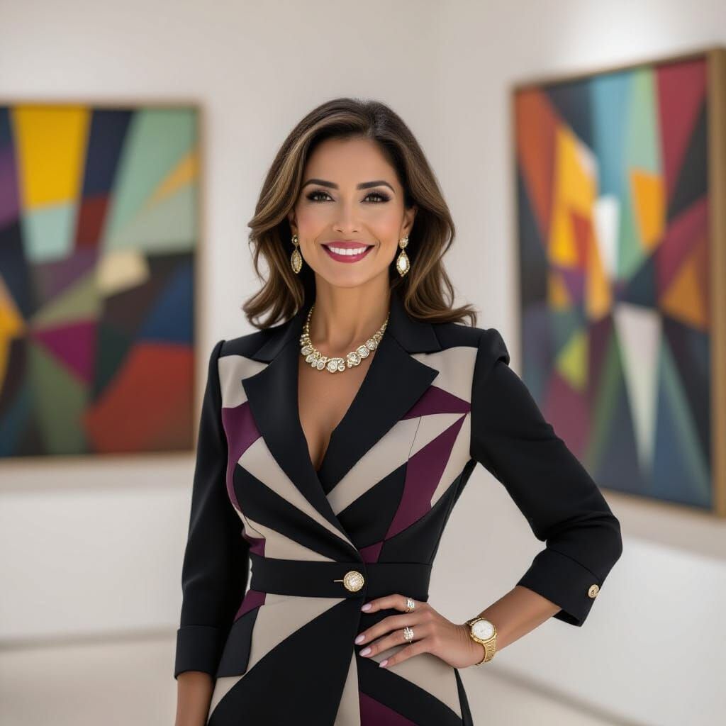 Venezuelan Woman in Art Gallery: Photorealistic Portrait