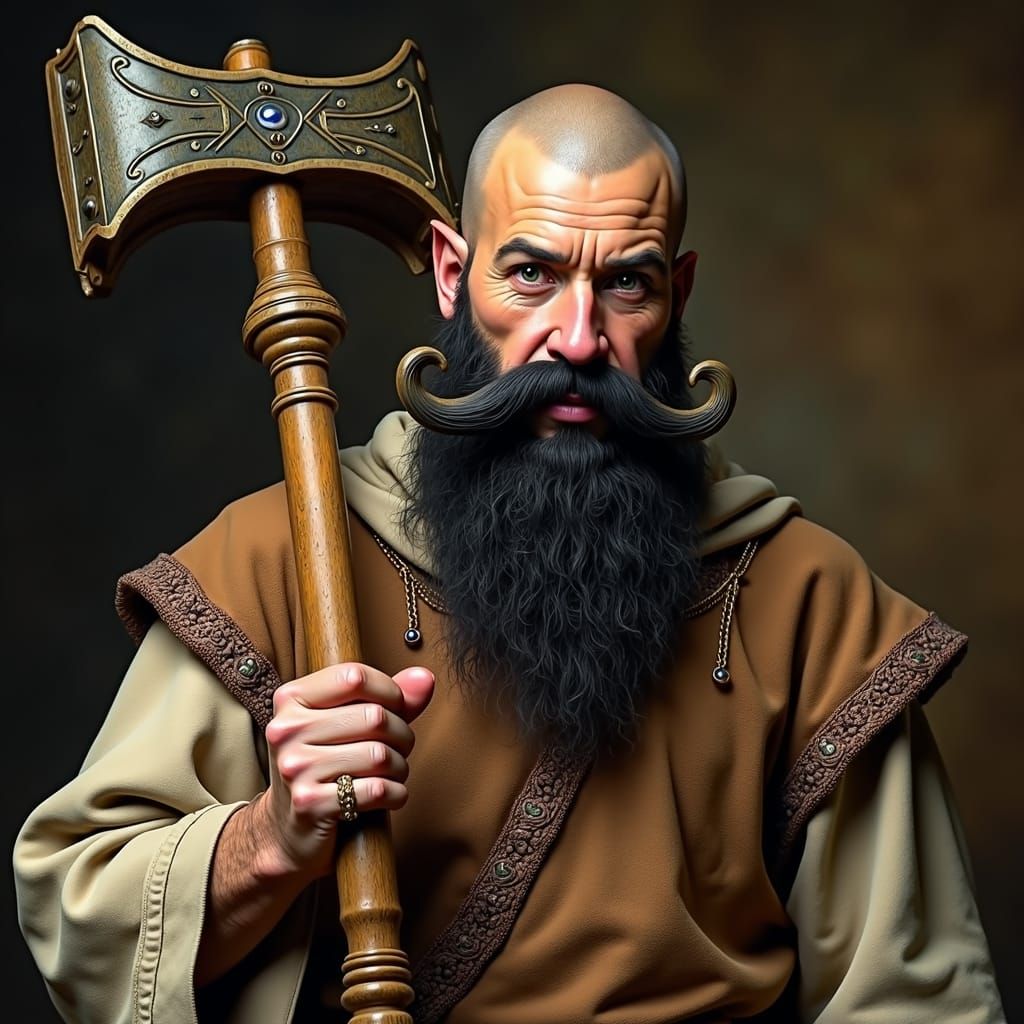 Dwarf Priest with Goatee and Mustache in Armor
