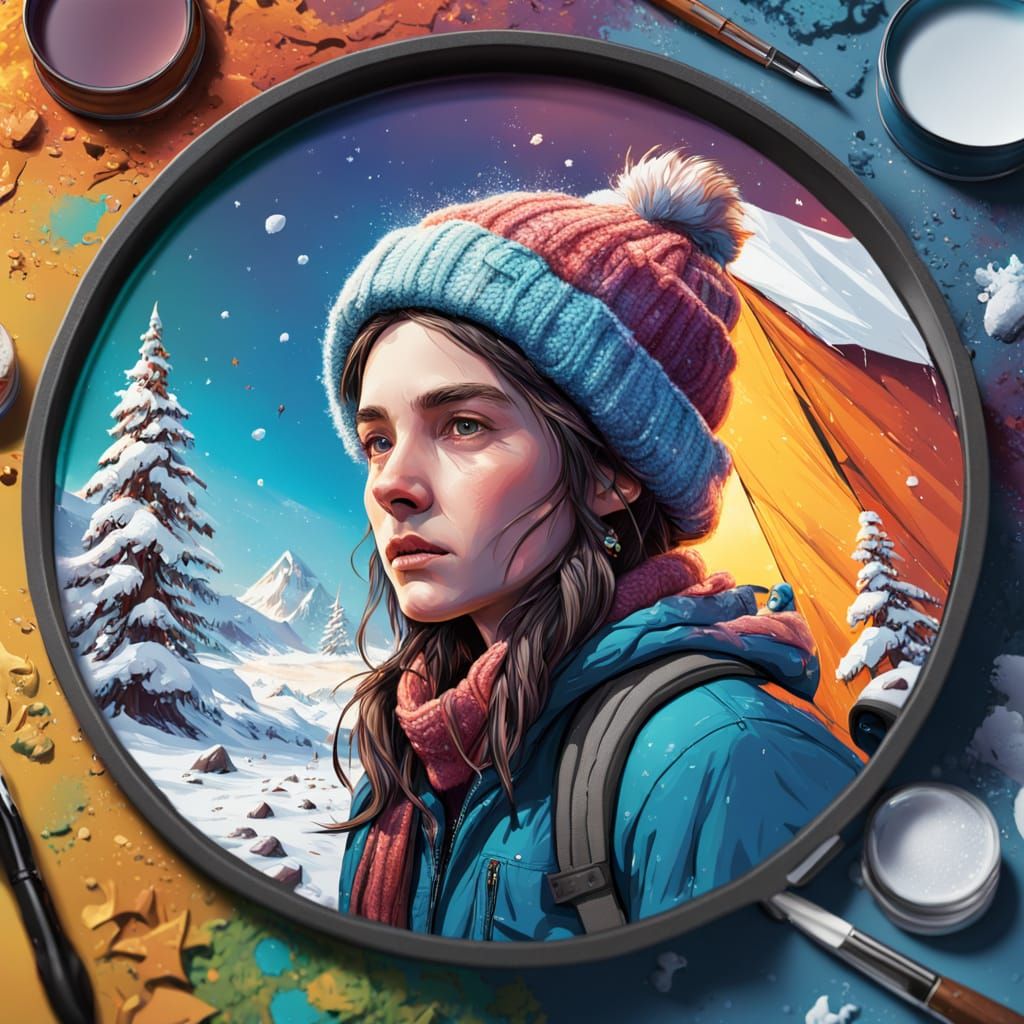 Hyperrealistic Winter Camping Scene with Dramatic Lighting