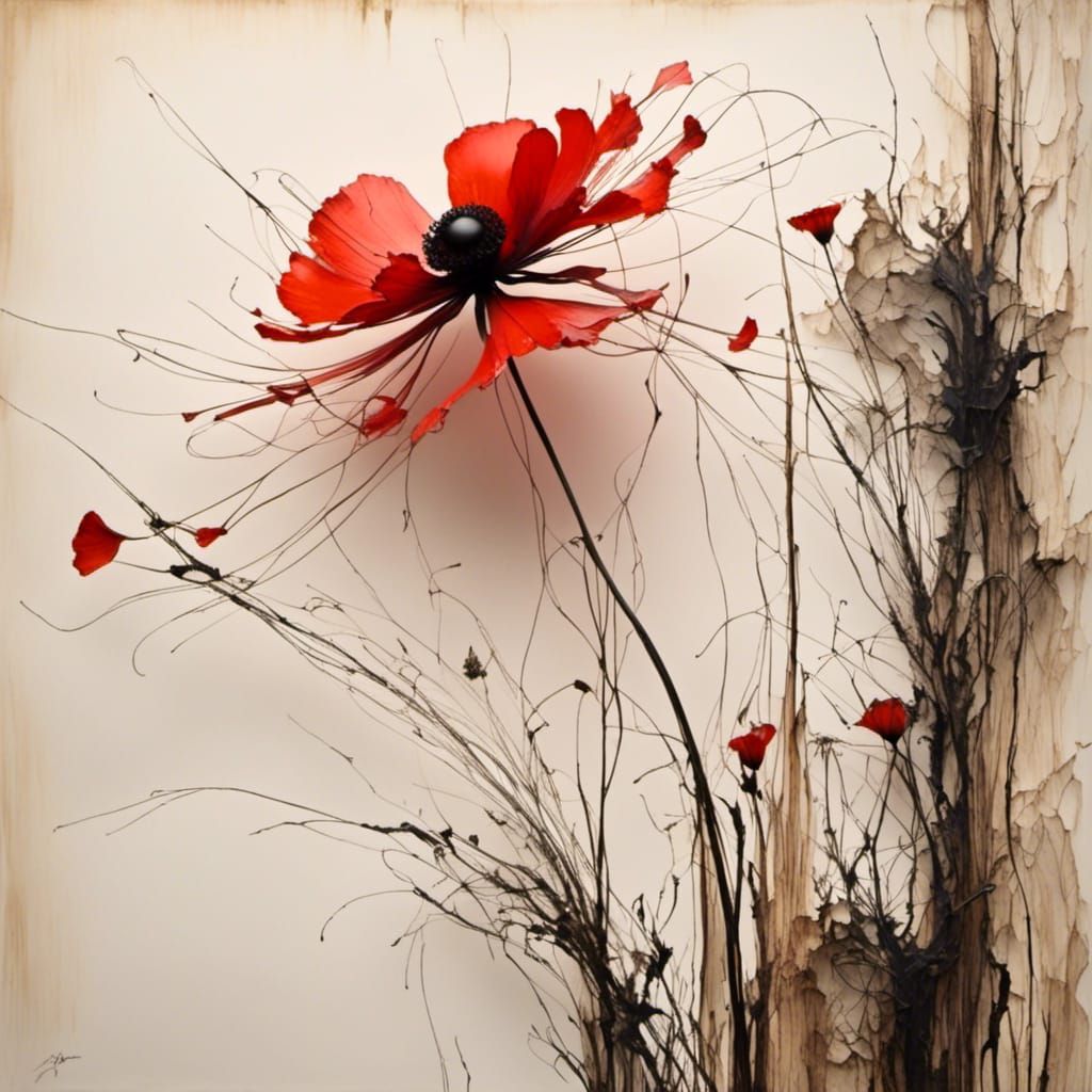 Poppy Flower with Woodsplash Artistic Effect