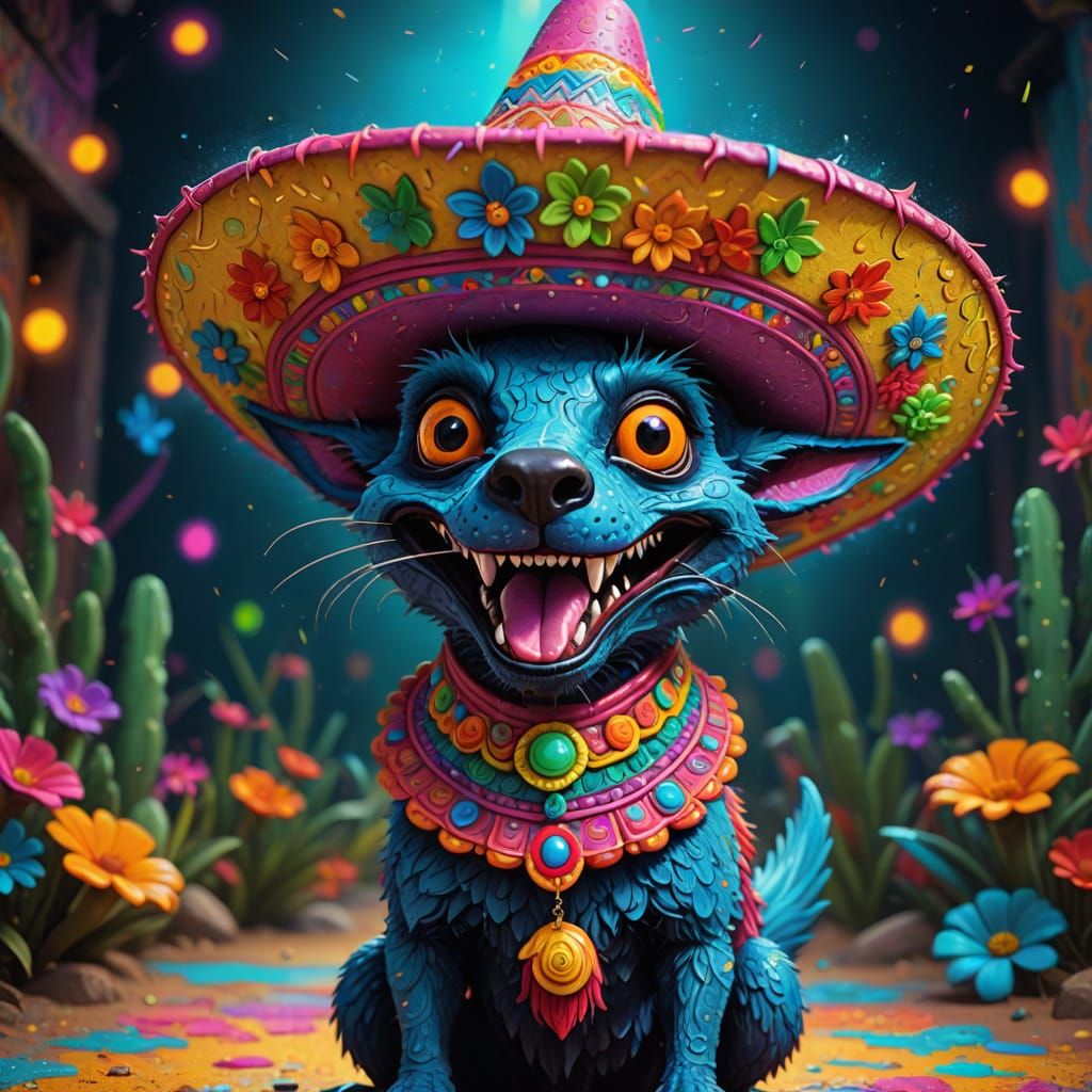 Cute Chupacabra with Sombrero in Surreal CGI Painting