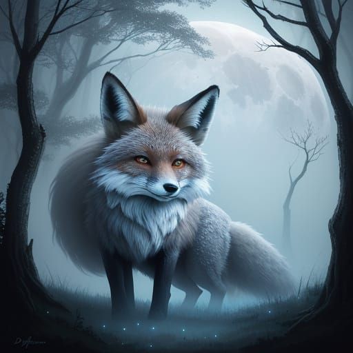 Surreal Fox Merged with Sky in Dreamlike Forest