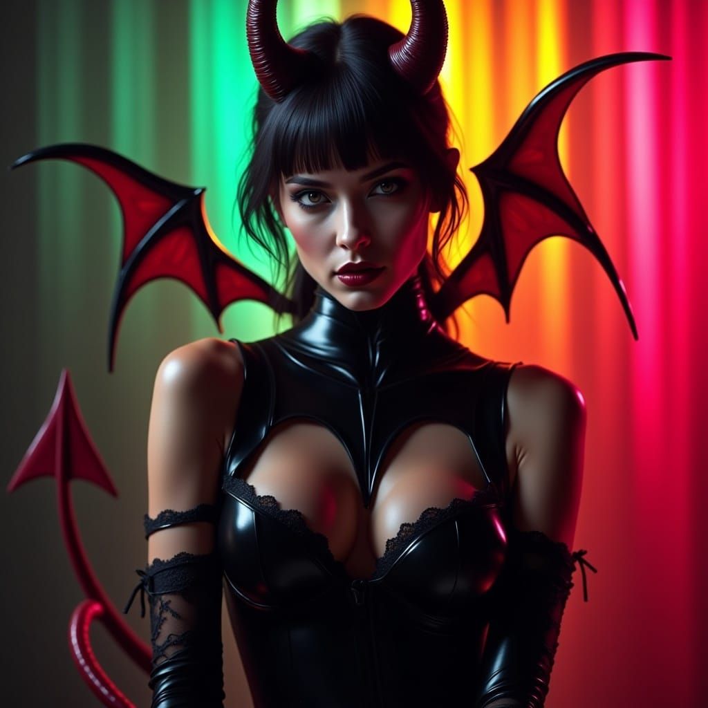 Seductive Demon Woman Portrait in Hyperreal Style
