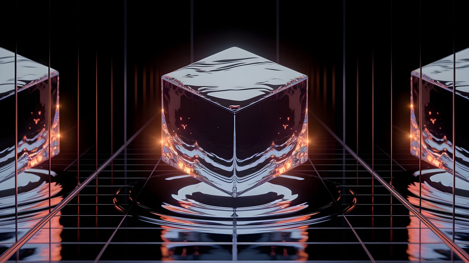 Surreal Cubic Form Emanates Ethereal Light in a Mirrored Roo...