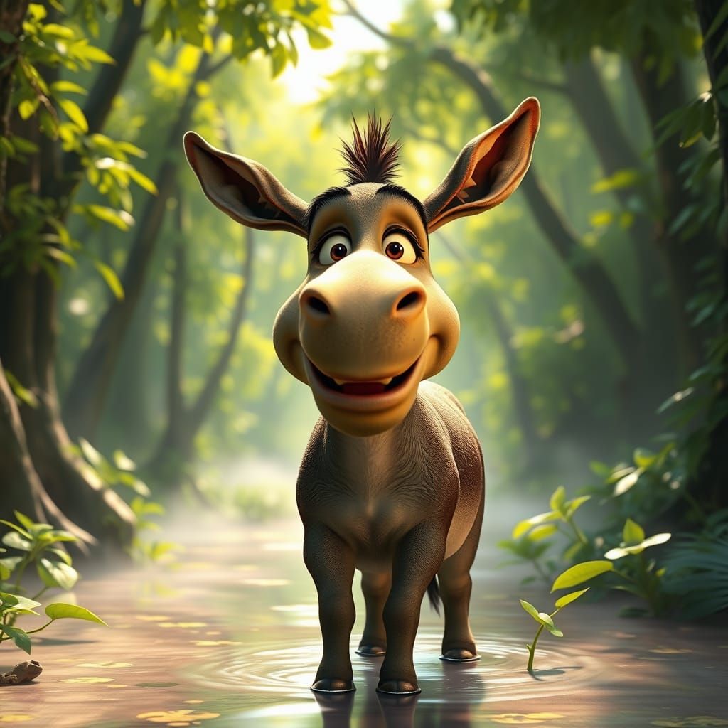 Donkey from Shrek in a Vibrant Swamp Scene