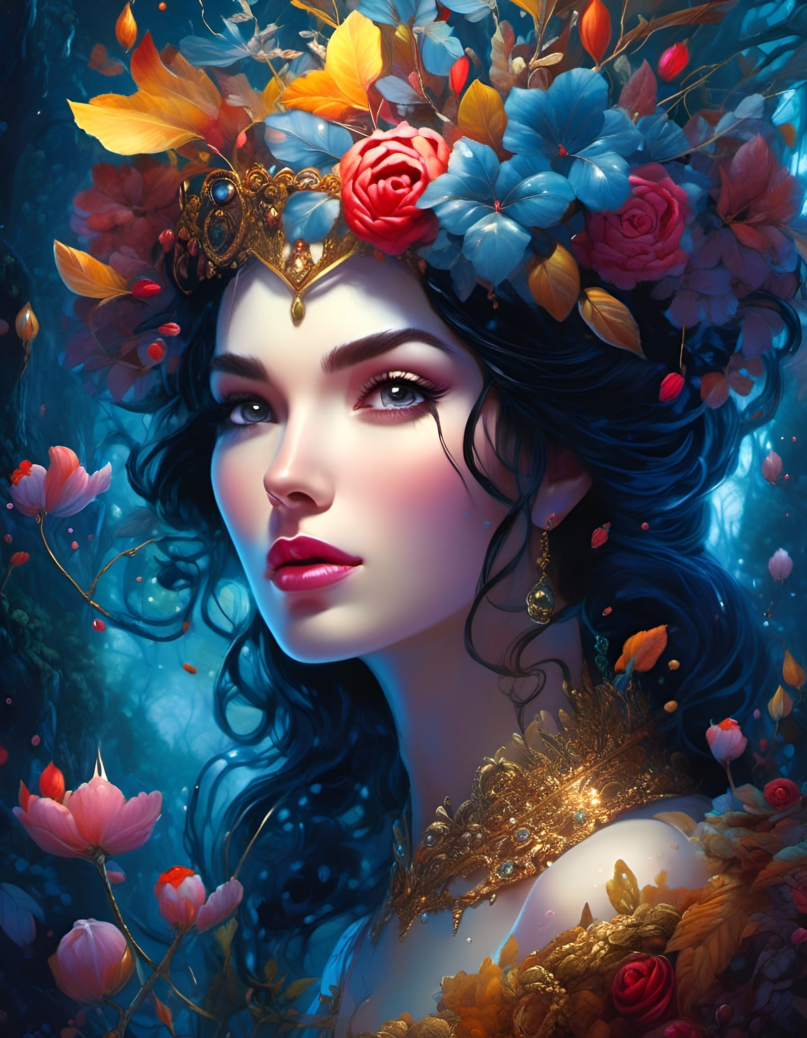 Snow White Portrait in Enchanted Forest Illustration