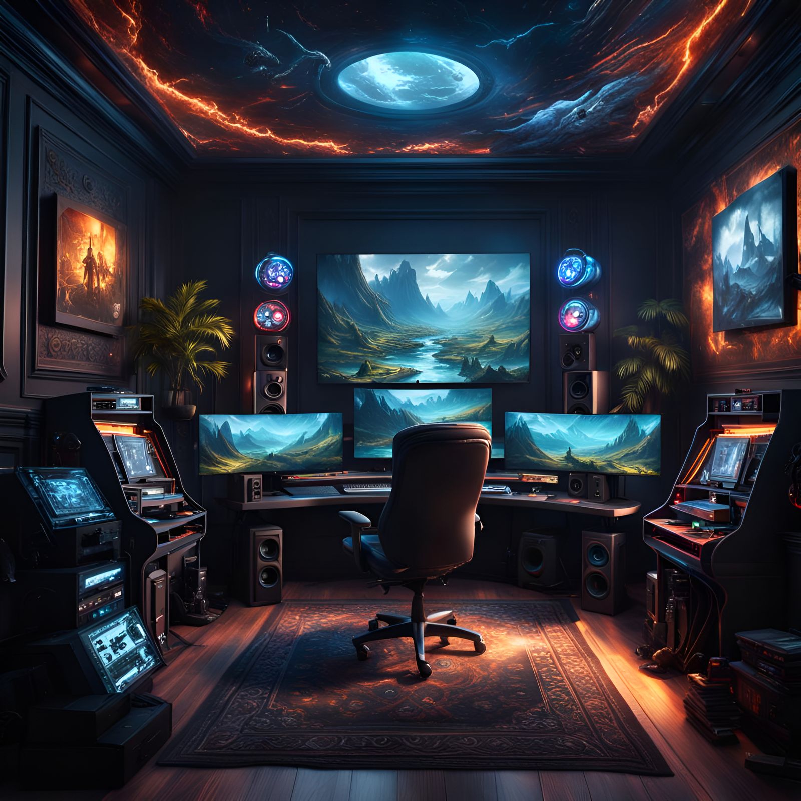Gamer Boy in Epic Gaming Room: Digital Matte Painting