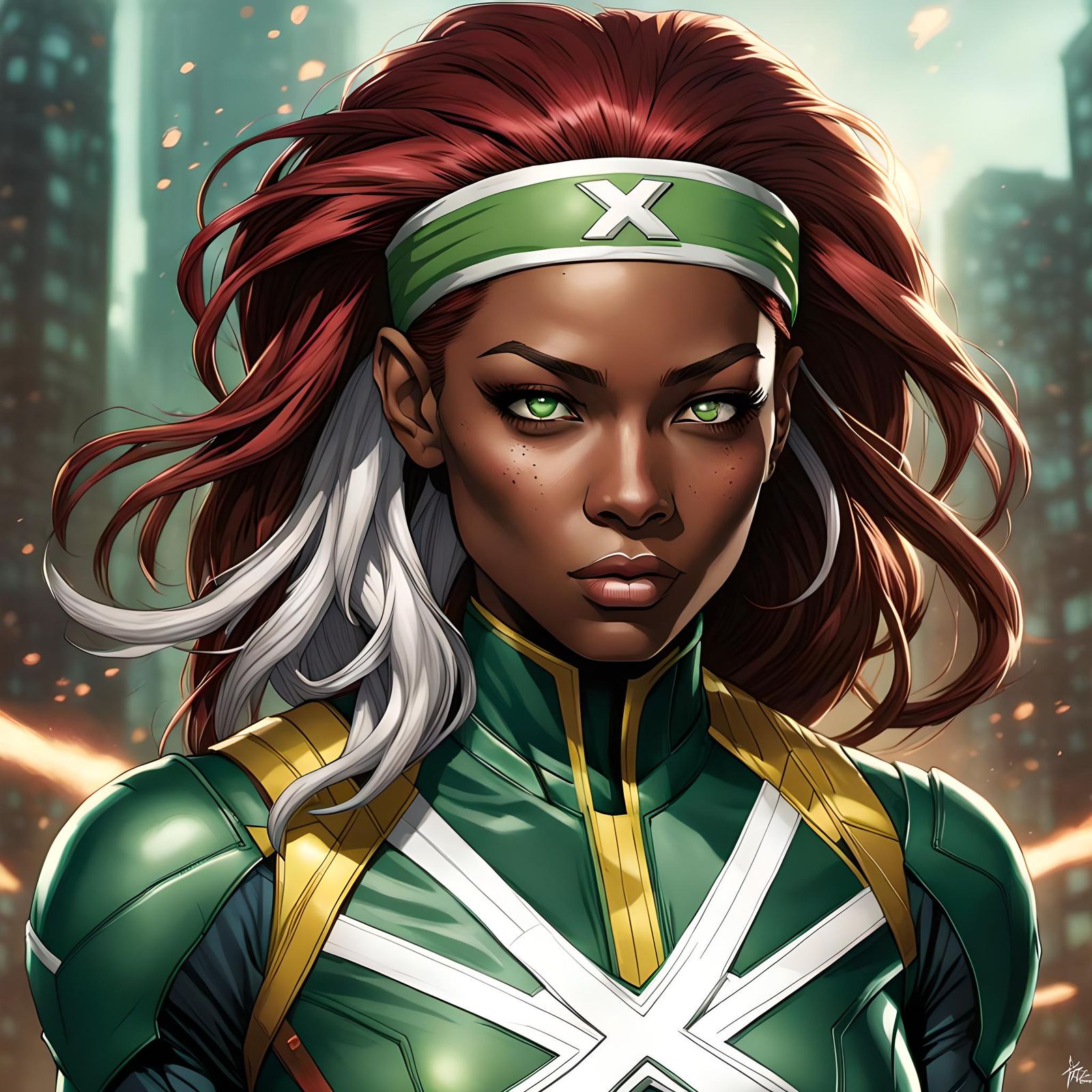 X-Men Rogue Portrait in Hyperdetailed Digital Art
