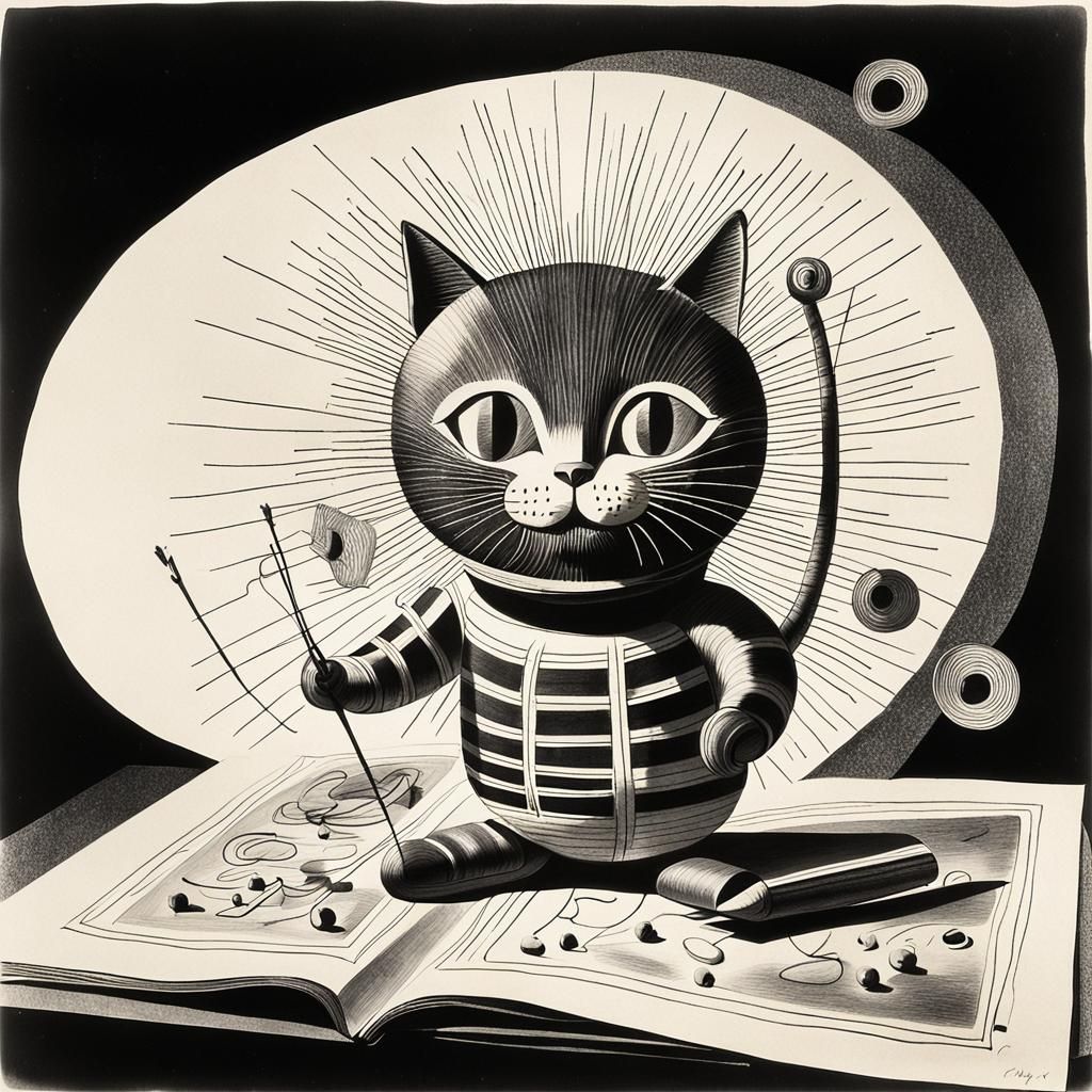 Surreal Cat Rayograph Inspired by Child's Drawing