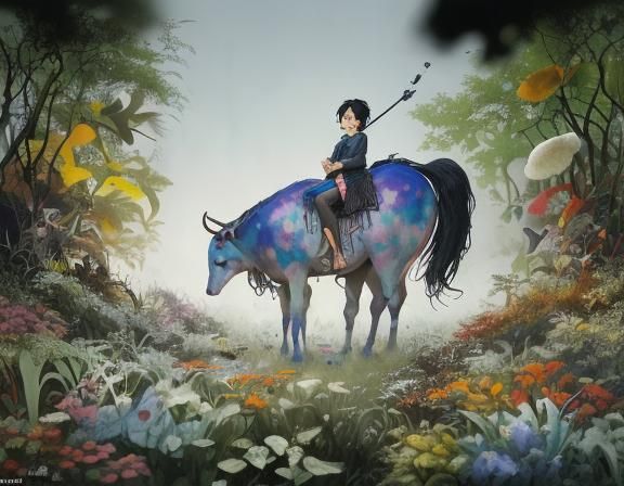 Pastoral Scene in Hayao Miyazaki Watercolor Style