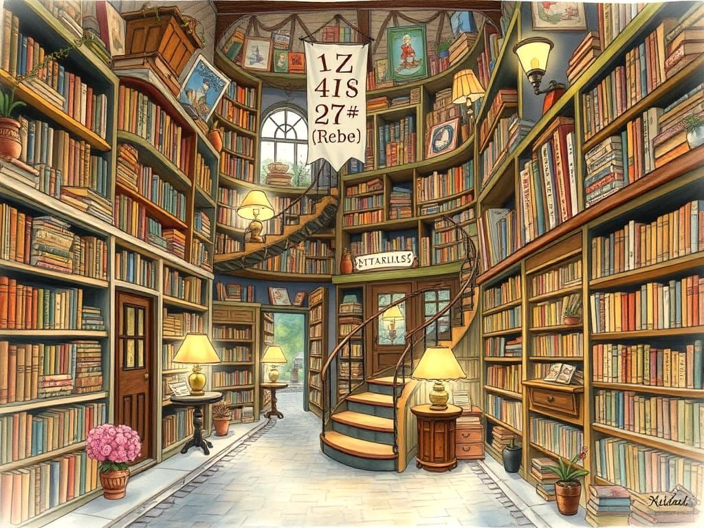 Charming Vintage Bookstore in Watercolor Style