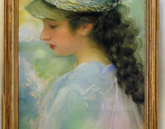 Dreamy Watercolor Portrait of Woman in Clouds
