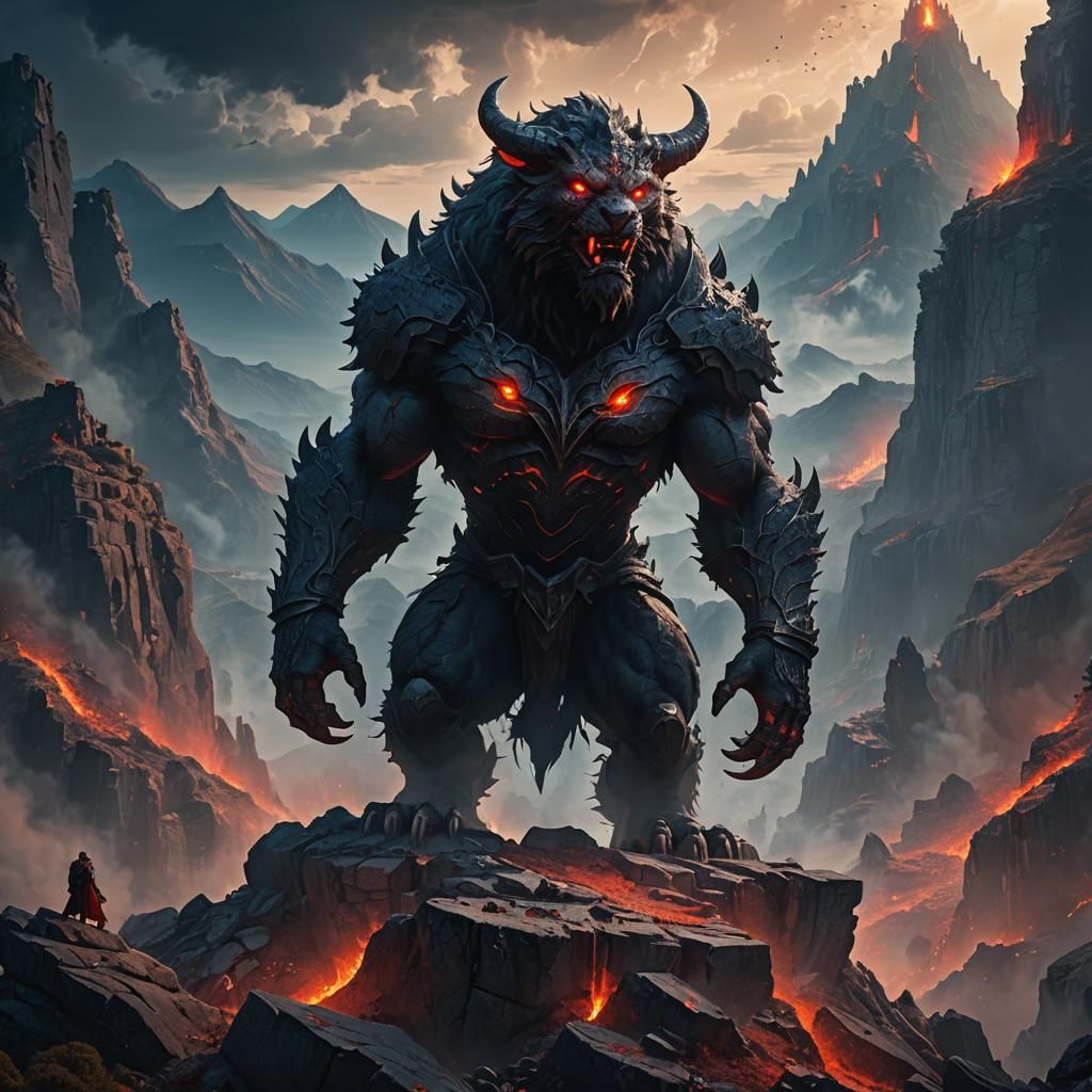 Beast with Red Eyes Triumphant on Mountain Peak